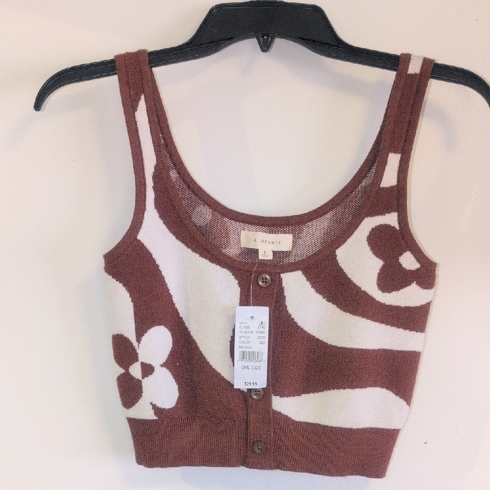 La Hearts Brown and White Knit Top